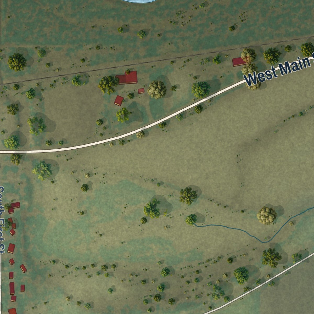 Second close-up of the map of Kirkland, Illinois print showing more streets and buildings