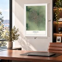 Kirklin, Indiana map, 18 x 24 inch print in a white frame in a home office