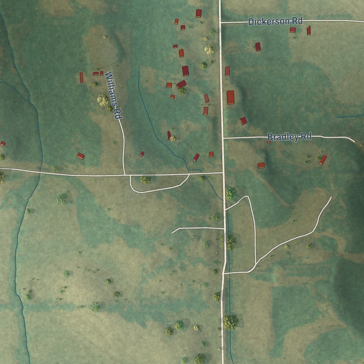 Second close-up of the map of Kirkville, Mississippi print showing more streets and buildings