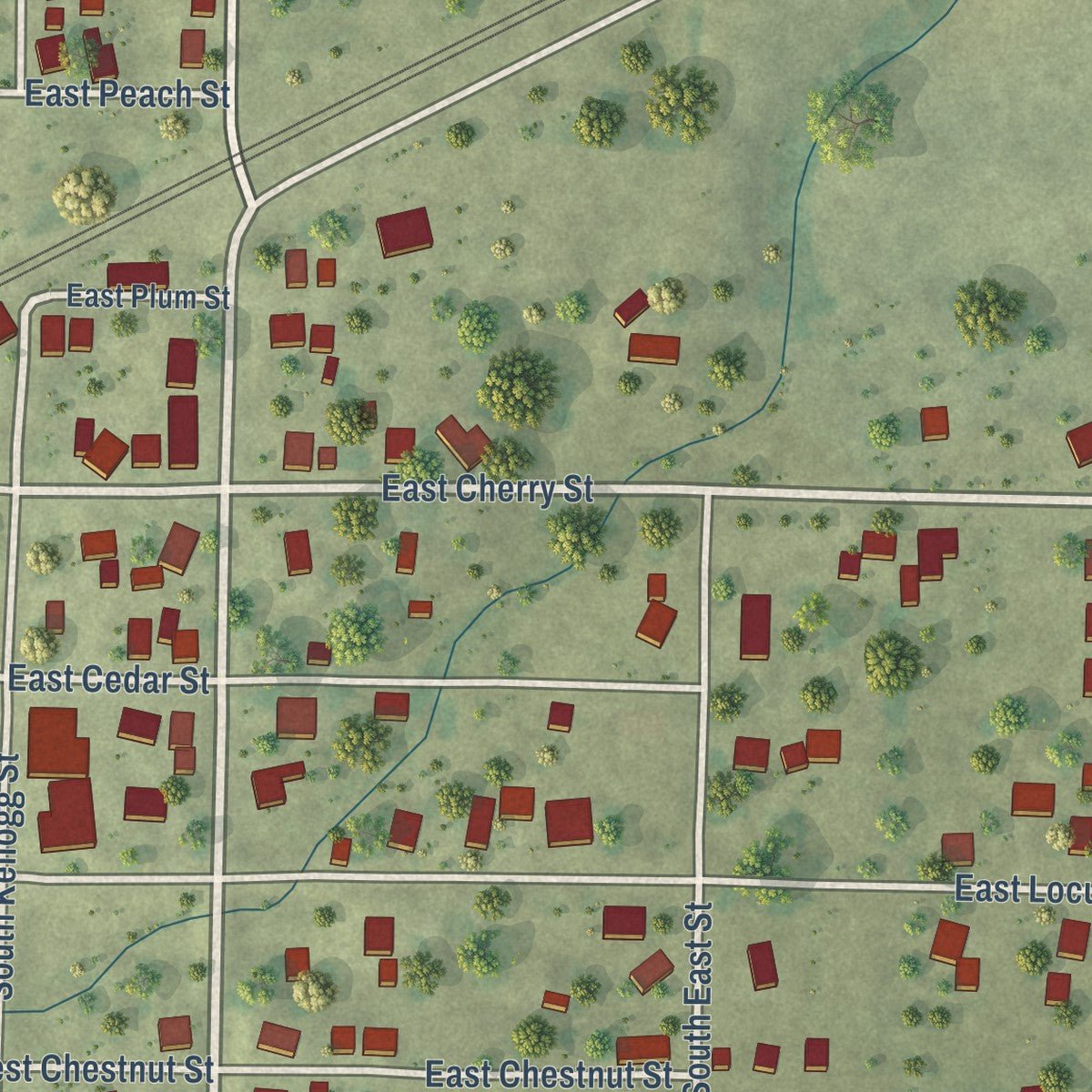 Second close-up of the map of Kirkwood, Illinois print showing more streets and buildings
