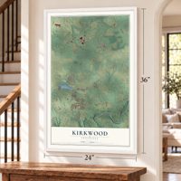 Kirkwood, Tennessee map, 24 x 36 inch print in a white frame by a staircase