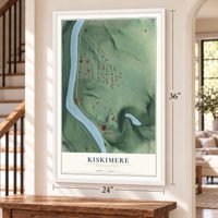 Kiskimere, Pennsylvania map, 24 x 36 inch print in a white frame by a staircase