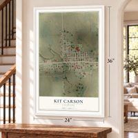 Kit Carson, Colorado map, 24 x 36 inch print in a white frame by a staircase