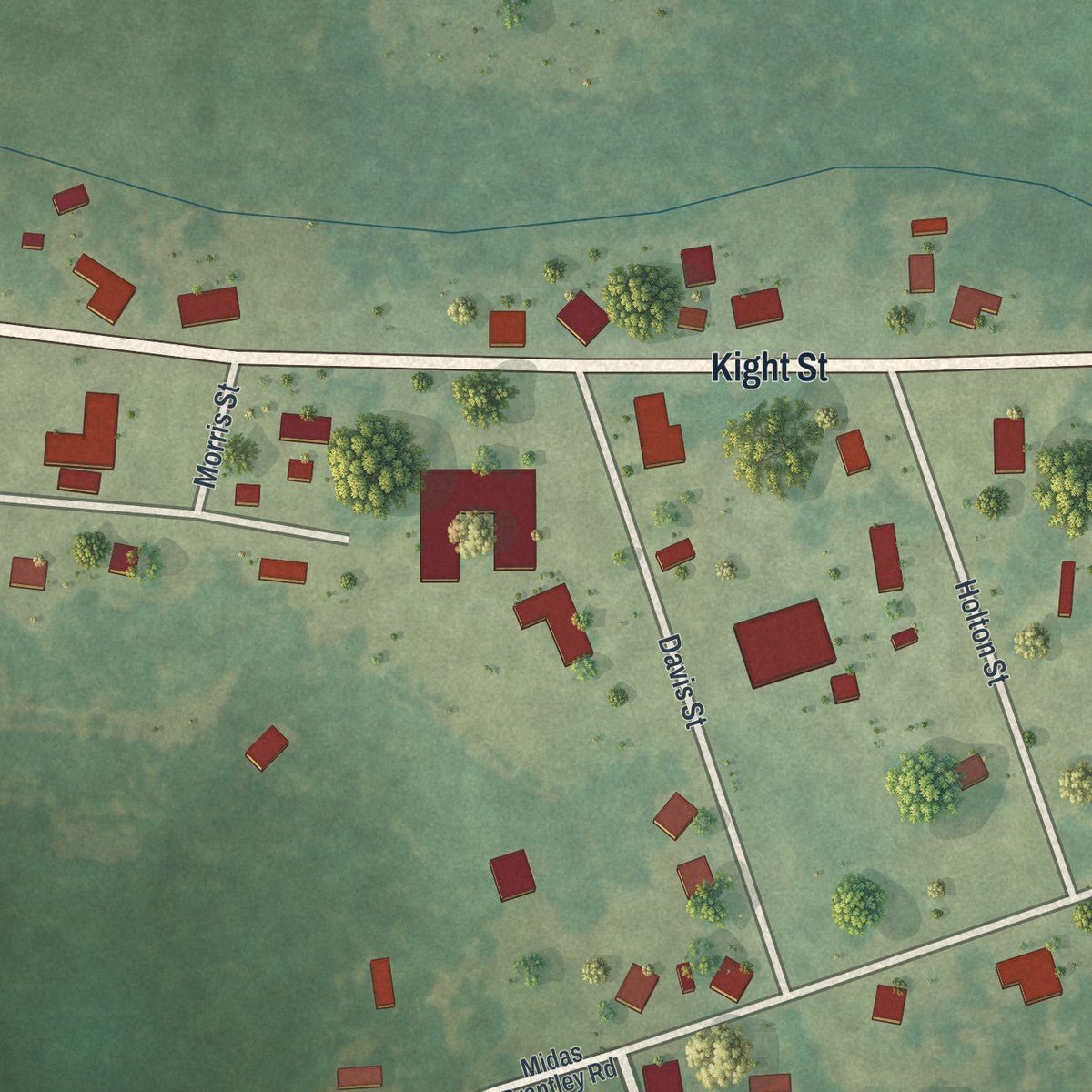 Second close-up of the map of Kite, Georgia print showing more streets and buildings