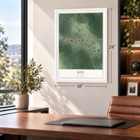 Kite, Georgia map, 18 x 24 inch print in a white frame in a home office
