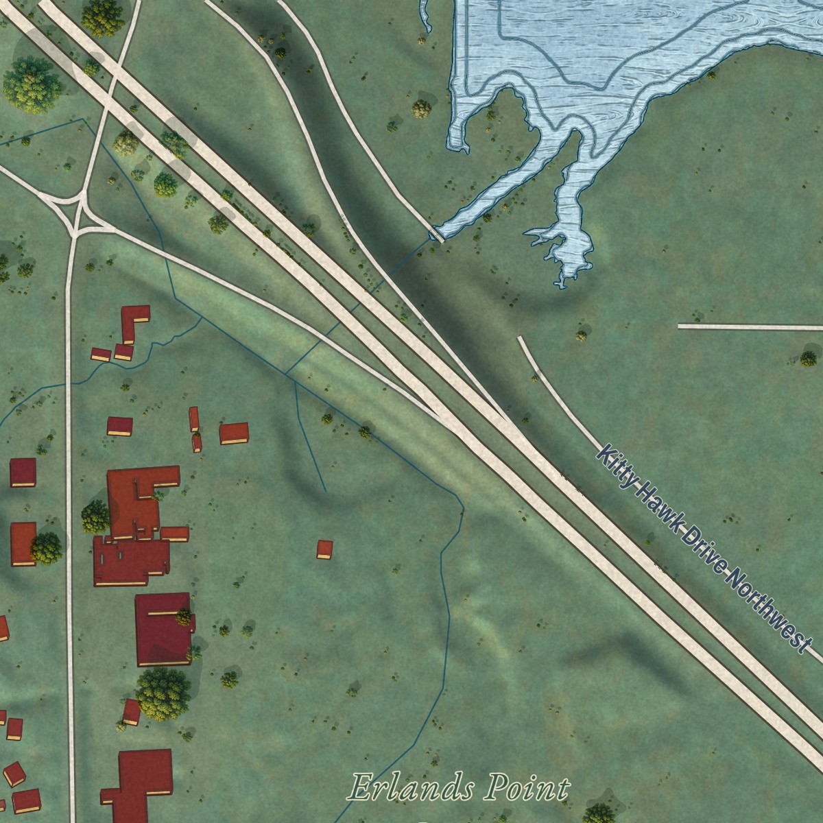 Second close-up of the map of Kitsap Lake, Washington print showing more streets and buildings