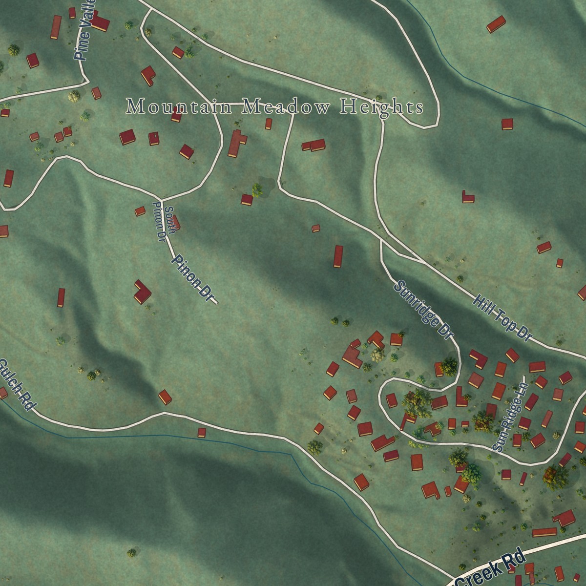 Second close-up of the map of Kittredge, Colorado print showing more streets and buildings