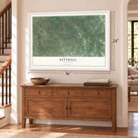 Kittrell, Tennessee map, 24 x 36 inch print in a white frame above a dresser by a staircase