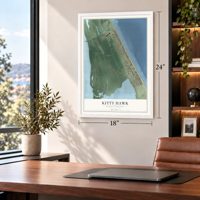 Kitty Hawk, North Carolina map, 18 x 24 inch print in a white frame in a home office