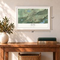 Kline, Pennsylvania map, 12 x 18 inch print in a white frame in an entryway