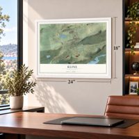 Kline, Pennsylvania map, 18 x 24 inch print in a white frame in a home office