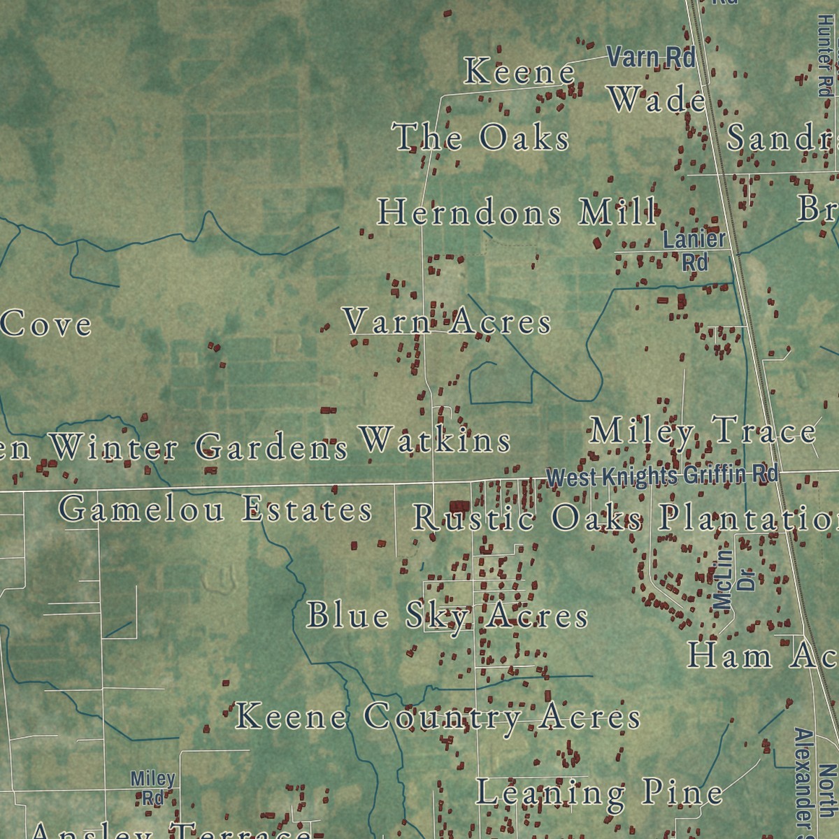 Second close-up of the map of Knights, Florida print showing more streets and buildings