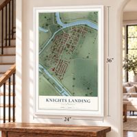 Knights Landing, California map, 24 x 36 inch print in a white frame by a staircase