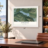 Knik River, Alaska map, 18 x 24 inch print in a white frame in a home office