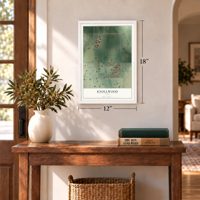 Knollwood, Texas map, 12 x 18 inch print in a white frame in an entryway