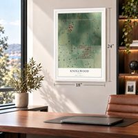 Knollwood, Texas map, 18 x 24 inch print in a white frame in a home office