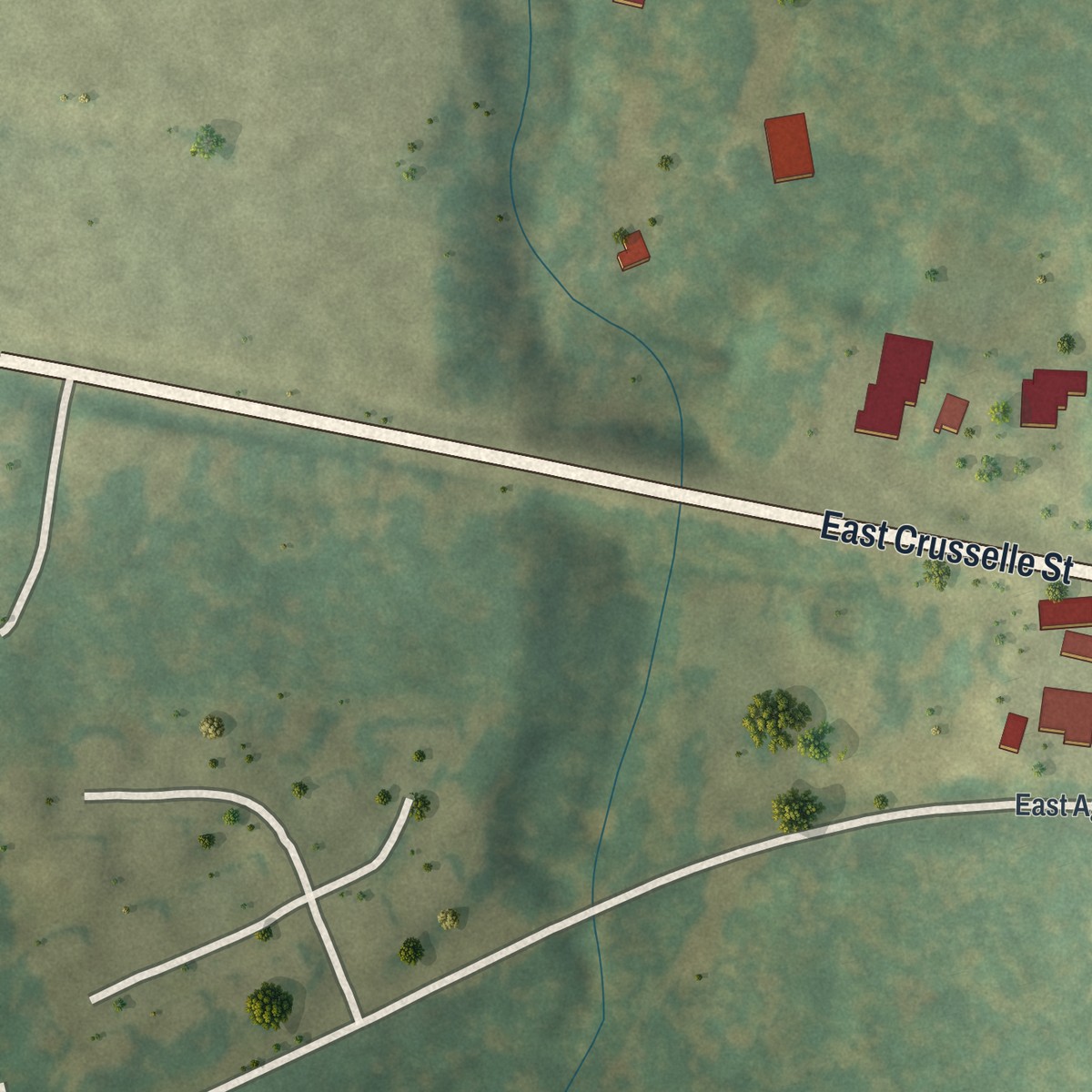 Second close-up of the map of Knoxville, Georgia print showing more streets and buildings