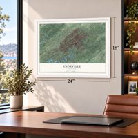 Knoxville, Tennessee map, 18 x 24 inch print in a white frame in a home office