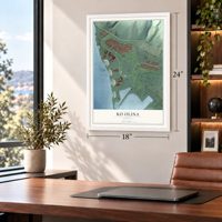Ko Olina, Hawaii map, 18 x 24 inch print in a white frame in a home office