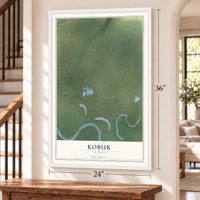 Kobuk, Alaska map, 24 x 36 inch print in a white frame by a staircase