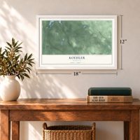 Koehler, Michigan map, 12 x 18 inch print in a white frame in an entryway