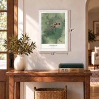 Kohler, Wisconsin map, 12 x 18 inch print in a white frame in an entryway