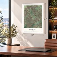 Kohrville, Texas map, 18 x 24 inch print in a white frame in a home office