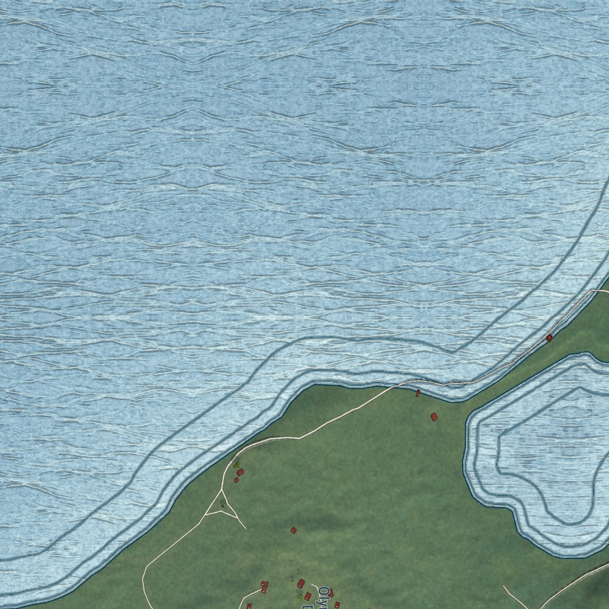 Second close-up of the map of Kokhanok, Alaska print showing more streets and buildings