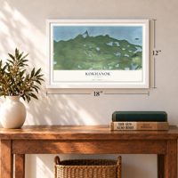 Kokhanok, Alaska map, 12 x 18 inch print in a white frame in an entryway