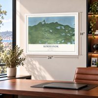 Kokhanok, Alaska map, 18 x 24 inch print in a white frame in a home office