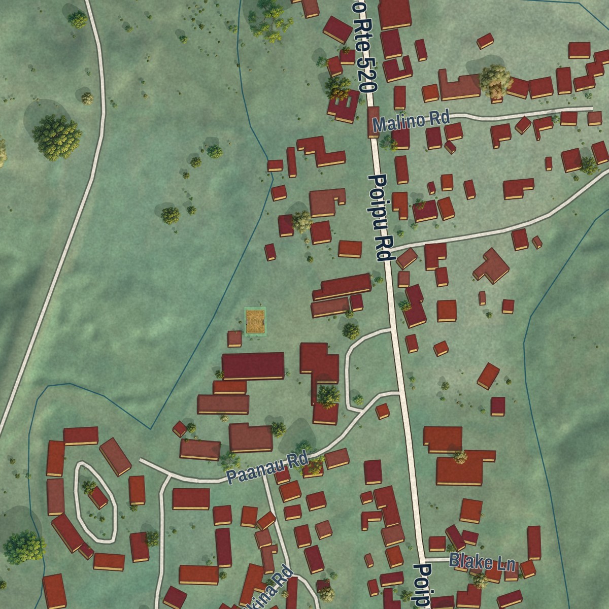 Second close-up of the map of Koloa, Hawaii print showing more streets and buildings