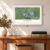 Kongiganak, Alaska map, 12 x 18 inch print in a white frame in an entryway