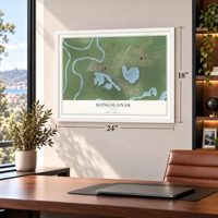 Kongiganak, Alaska map, 18 x 24 inch print in a white frame in a home office