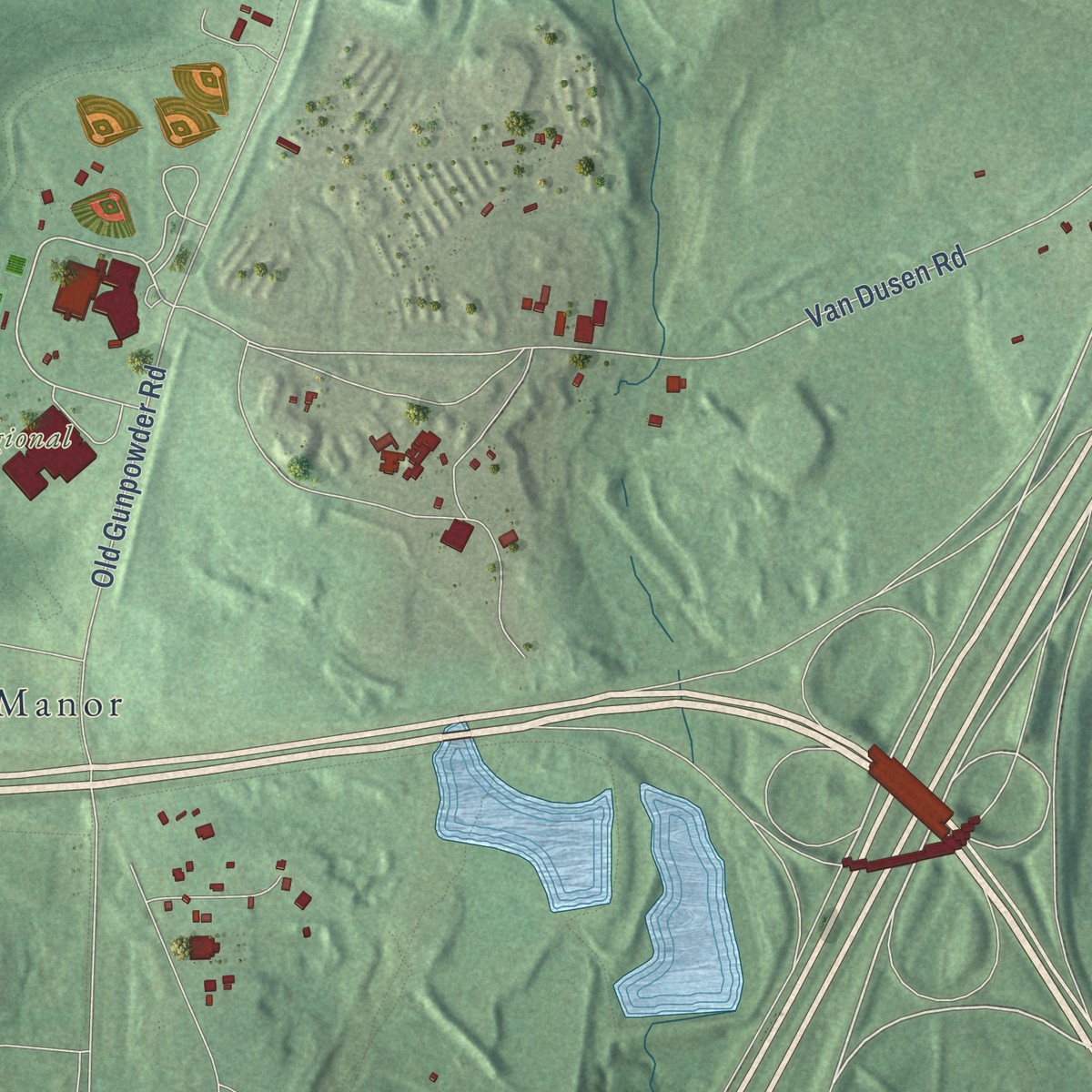 Second close-up of the map of Konterra, Maryland print showing more streets and buildings