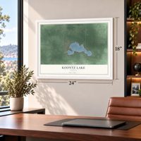 Koontz Lake, Indiana map, 18 x 24 inch print in a white frame in a home office