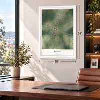 Kosse, Texas map, 18 x 24 inch print in a white frame in a home office