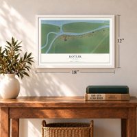 Kotlik, Alaska map, 12 x 18 inch print in a white frame in an entryway