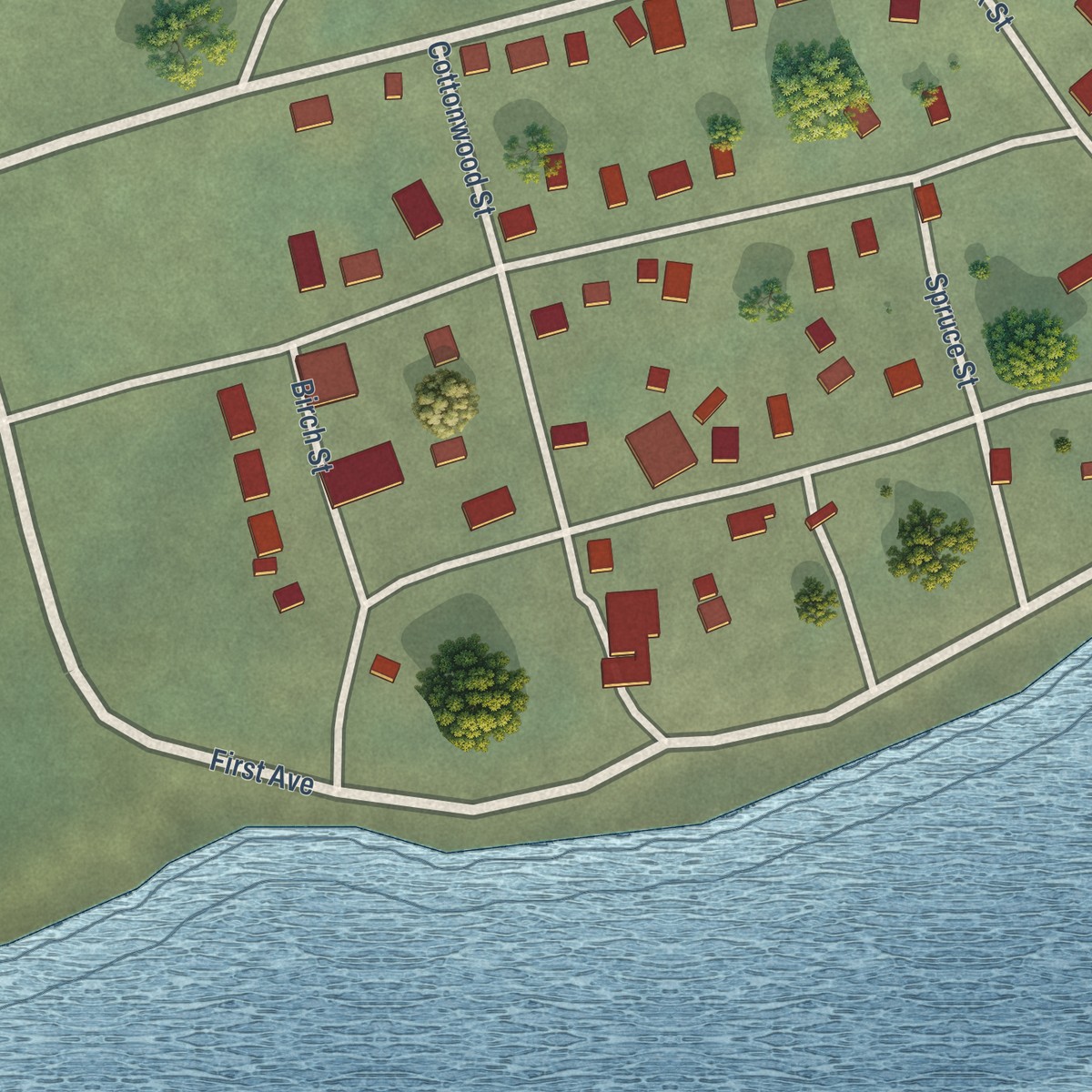 Second close-up of the map of Koyuk, Alaska print showing more streets and buildings