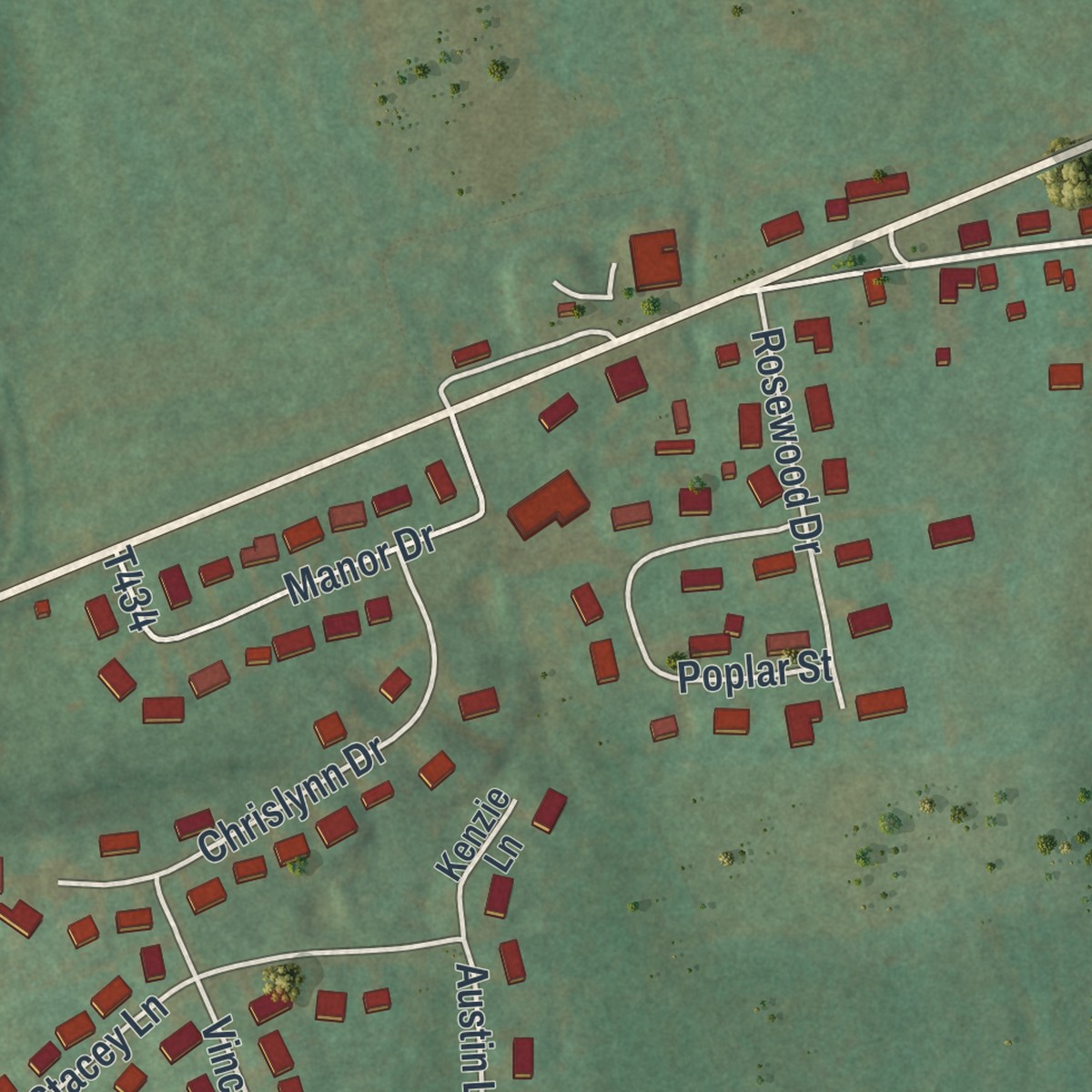 Second close-up of the map of Kreamer, Pennsylvania print showing more streets and buildings
