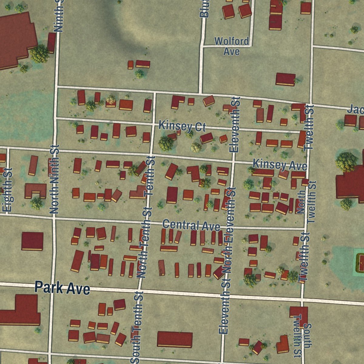 Second close-up of the map of Kremmling, Colorado print showing more streets and buildings