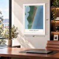 Kure Beach, North Carolina map, 18 x 24 inch print in a white frame in a home office