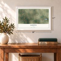 Kurten, Texas map, 12 x 18 inch print in a white frame in an entryway