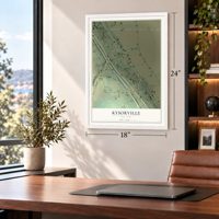 Kysorville, New York map, 18 x 24 inch print in a white frame in a home office