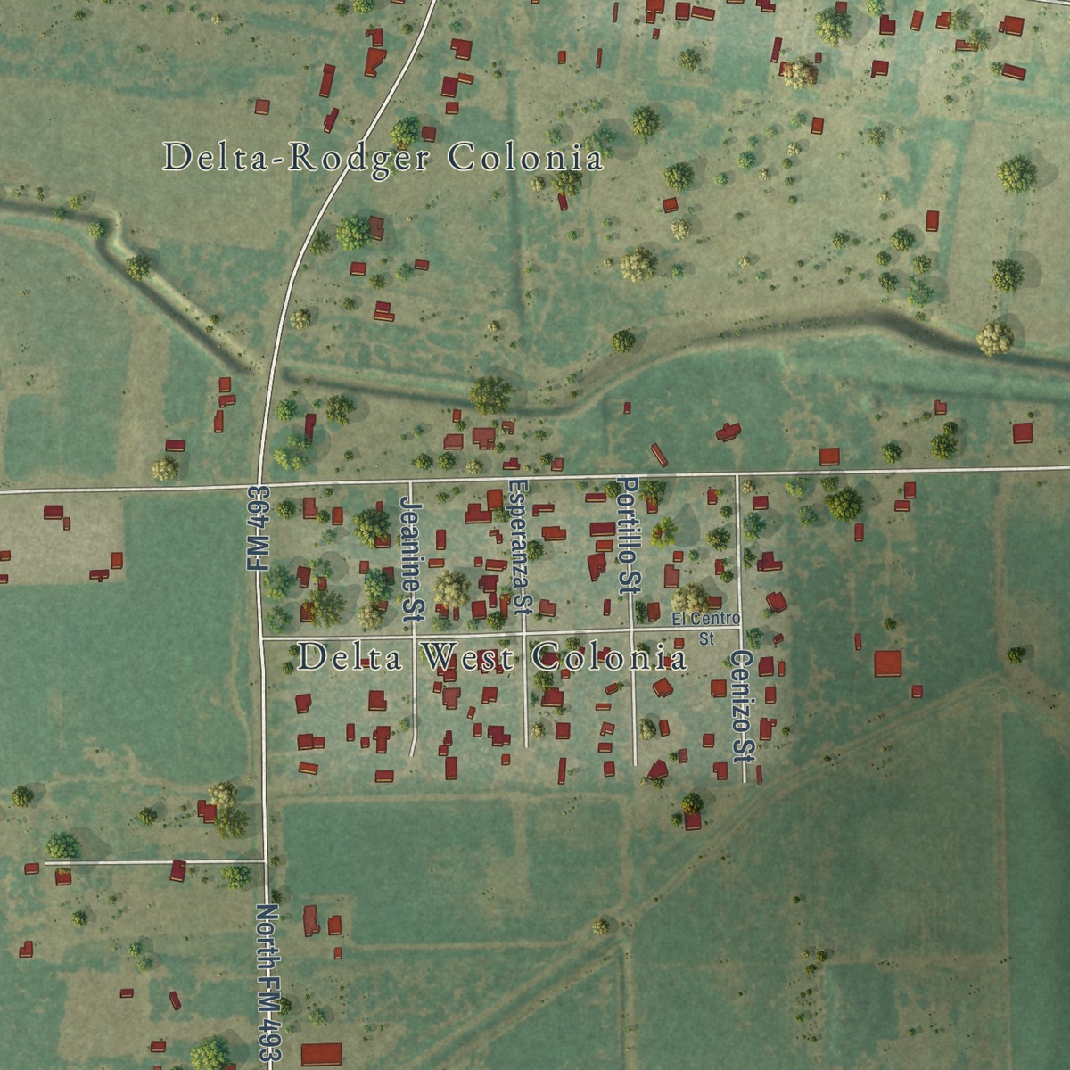 Second close-up of the map of La Blanca, Texas print showing more streets and buildings