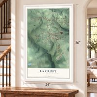 La Croft, Ohio map, 24 x 36 inch print in a white frame by a staircase