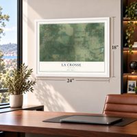 La Crosse, Florida map, 18 x 24 inch print in a white frame in a home office