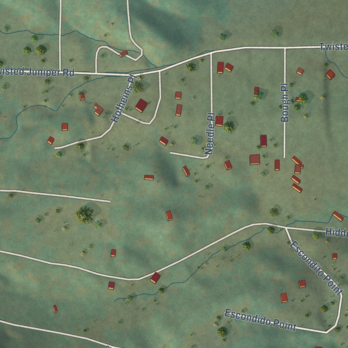 Second close-up of the map of La Cueva, New Mexico print showing more streets and buildings