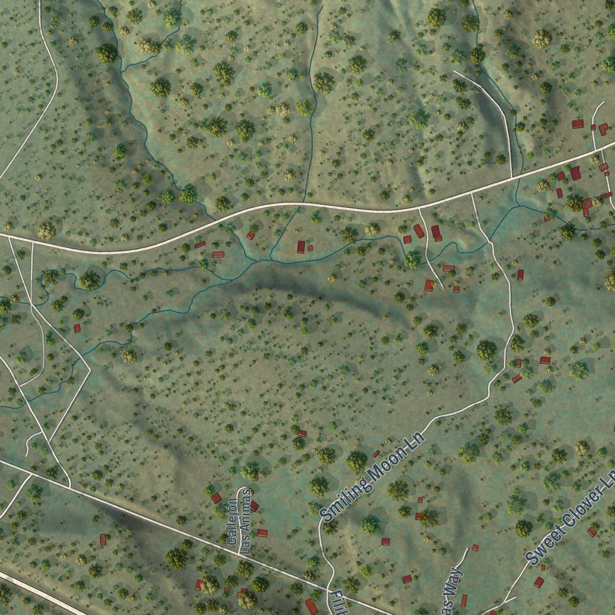 Second close-up of the map of La Cueva, Santa Fe County, New Mexico print showing more streets and buildings