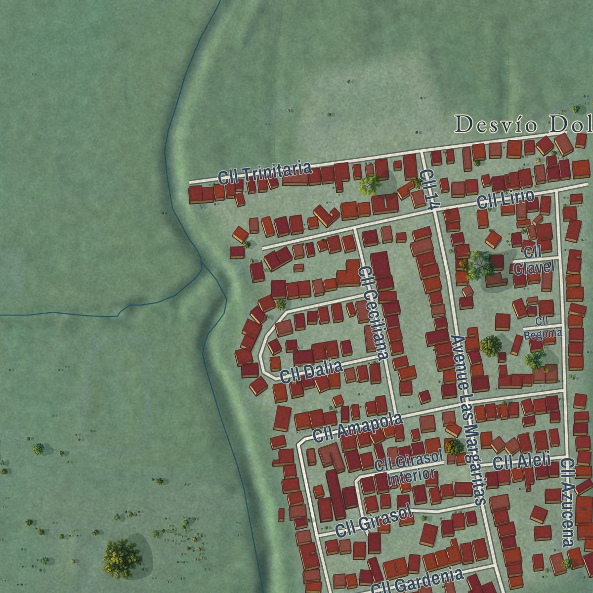 Second close-up of the map of La Dolores, Puerto Rico print showing more streets and buildings