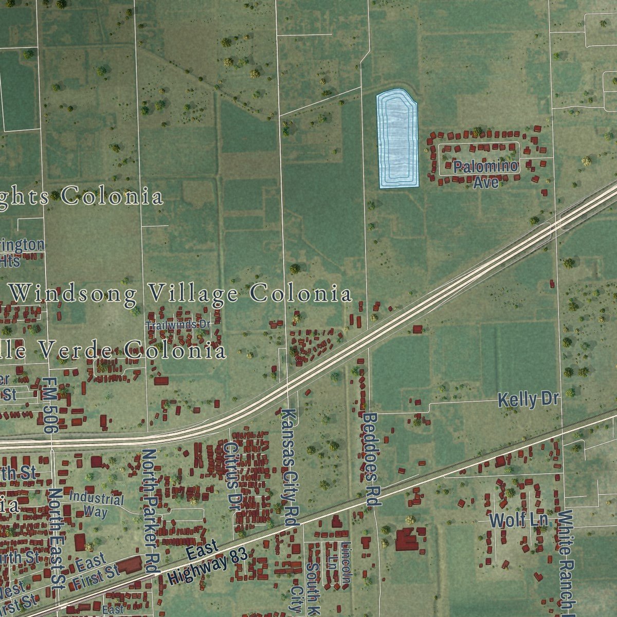Second close-up of the map of La Feria, Texas print showing more streets and buildings